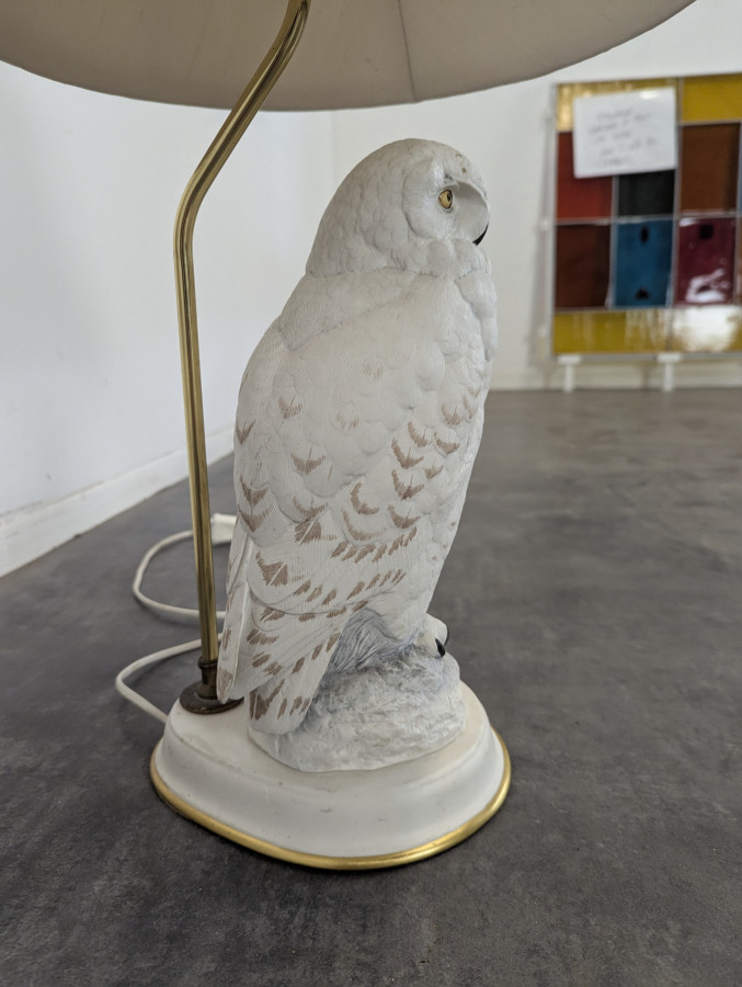 Lampe Hibou Harfang en porcelaine par Raymond Watson