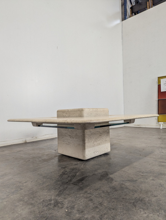 Table basse en travertin et verre Design Italien