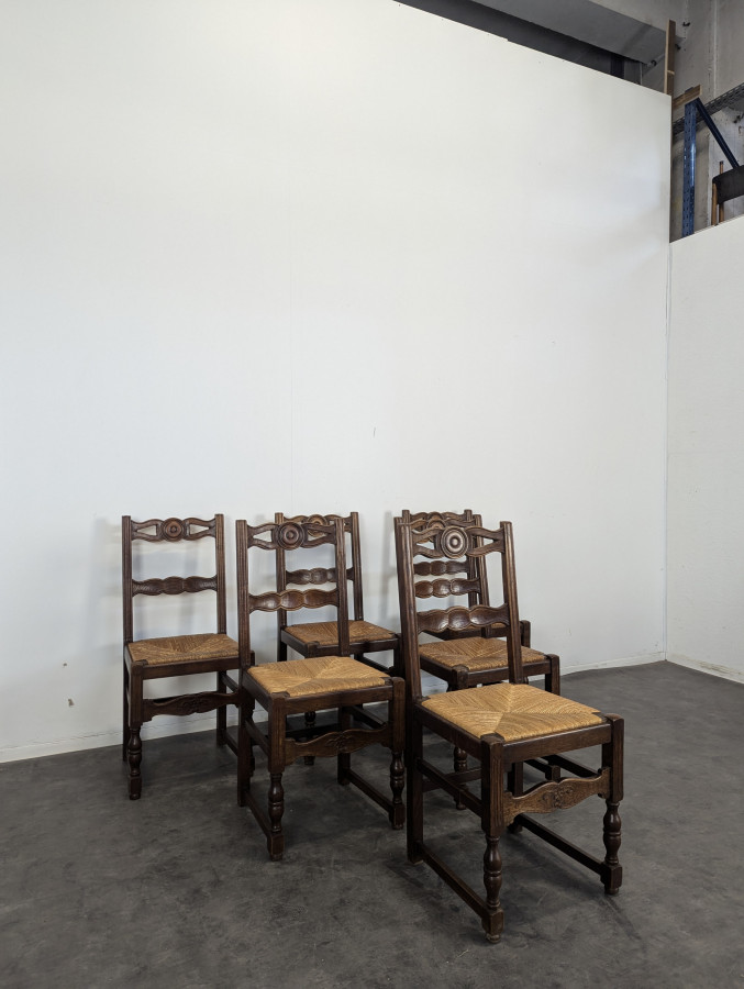 Série de 6 chaises brutalistes DLG Dudouyt
