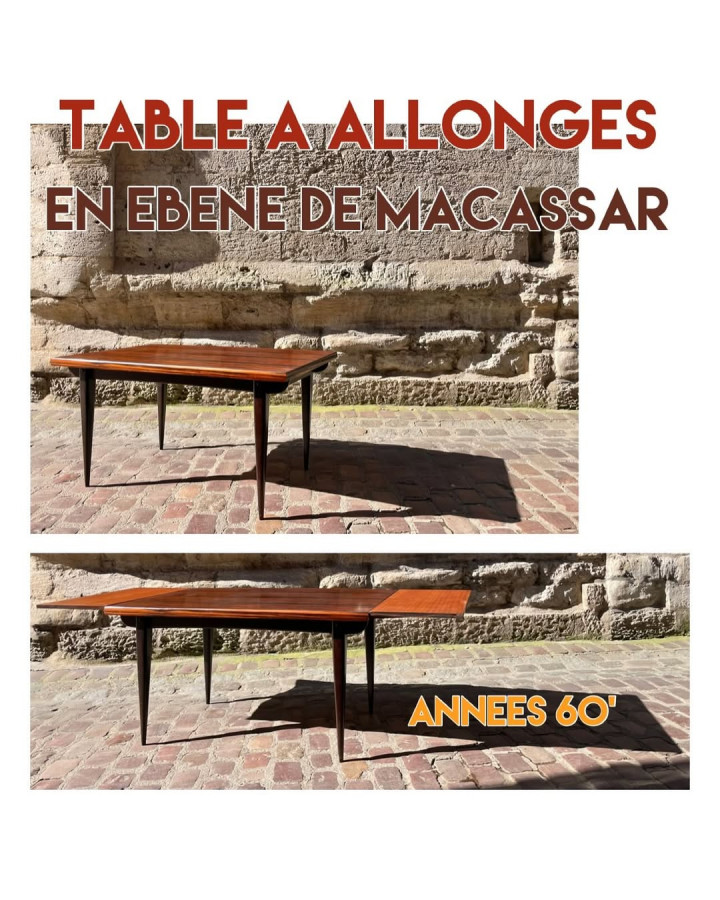 Table à allonges En ébène de Macassar Années 60