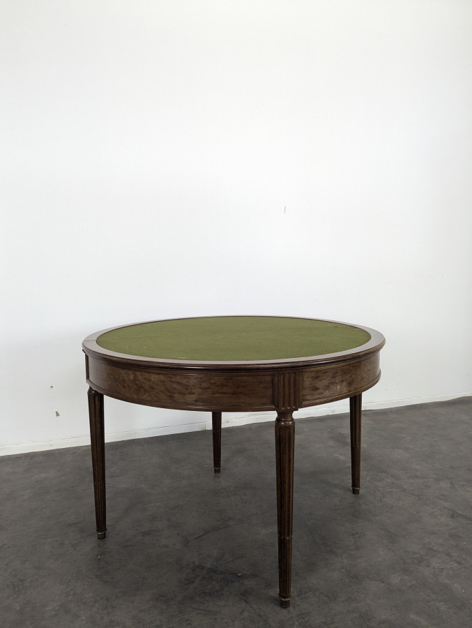 Table demi lune ou table à jeu en Acajou moucheté
