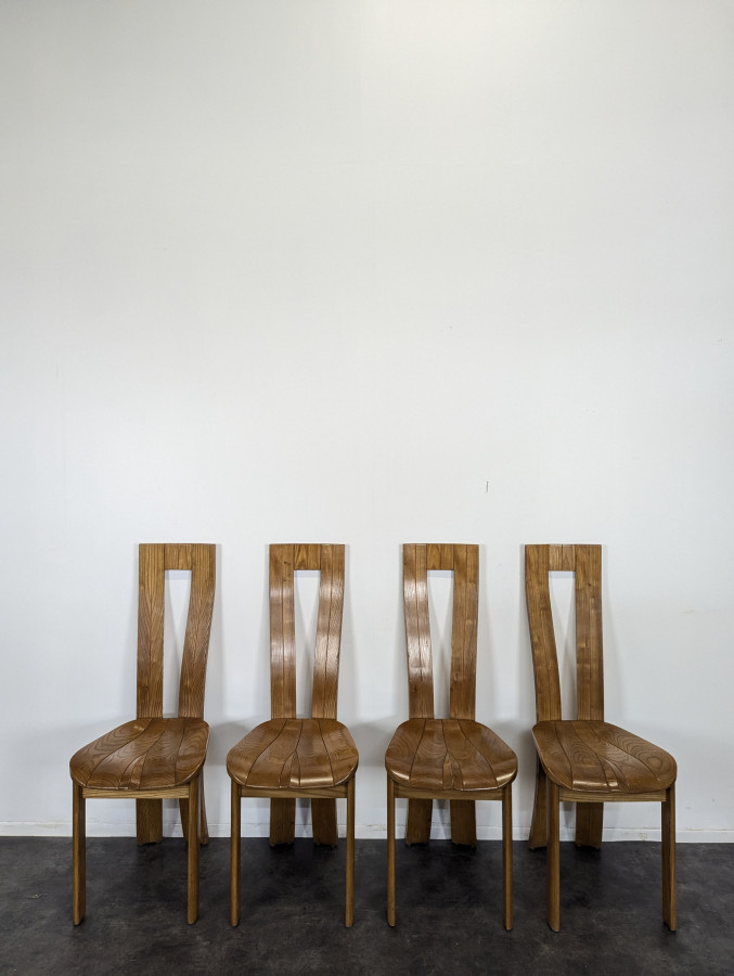 Série de 4 chaises en orme massif Seltz