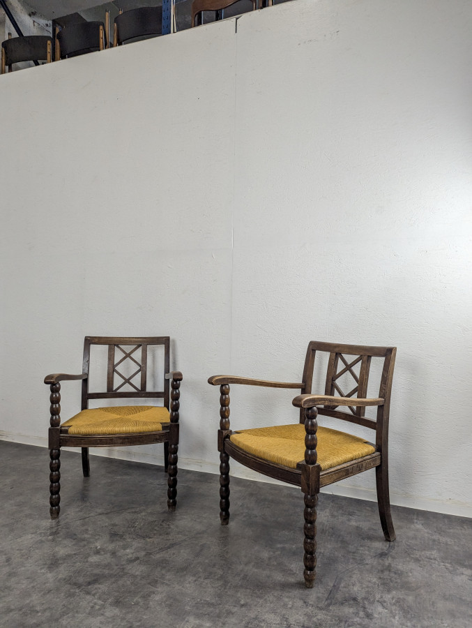 Paire de Fauteuils bobines brutalistes