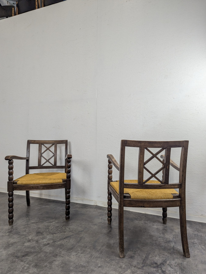 Paire de Fauteuils bobines brutalistes