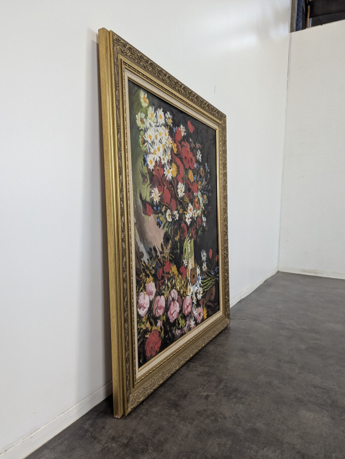 Tableau Huile sur toile à décor de bouquets de fleurs