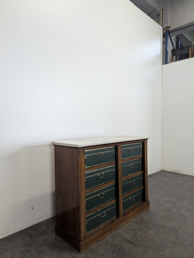 Cartonnier meuble de notaire surmonté d'un marbre de Carrare