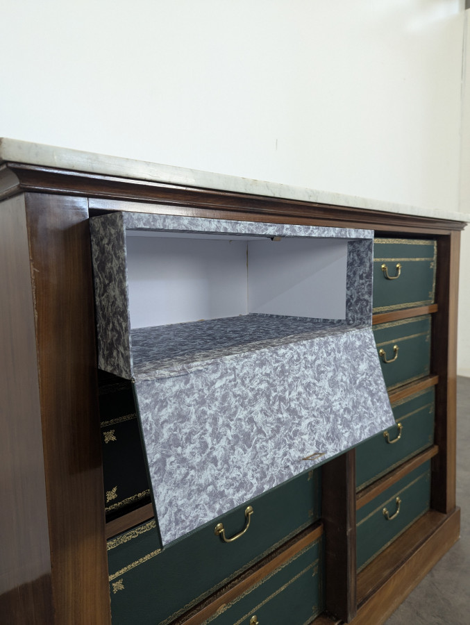 Cartonnier meuble de notaire surmonté d'un marbre de Carrare