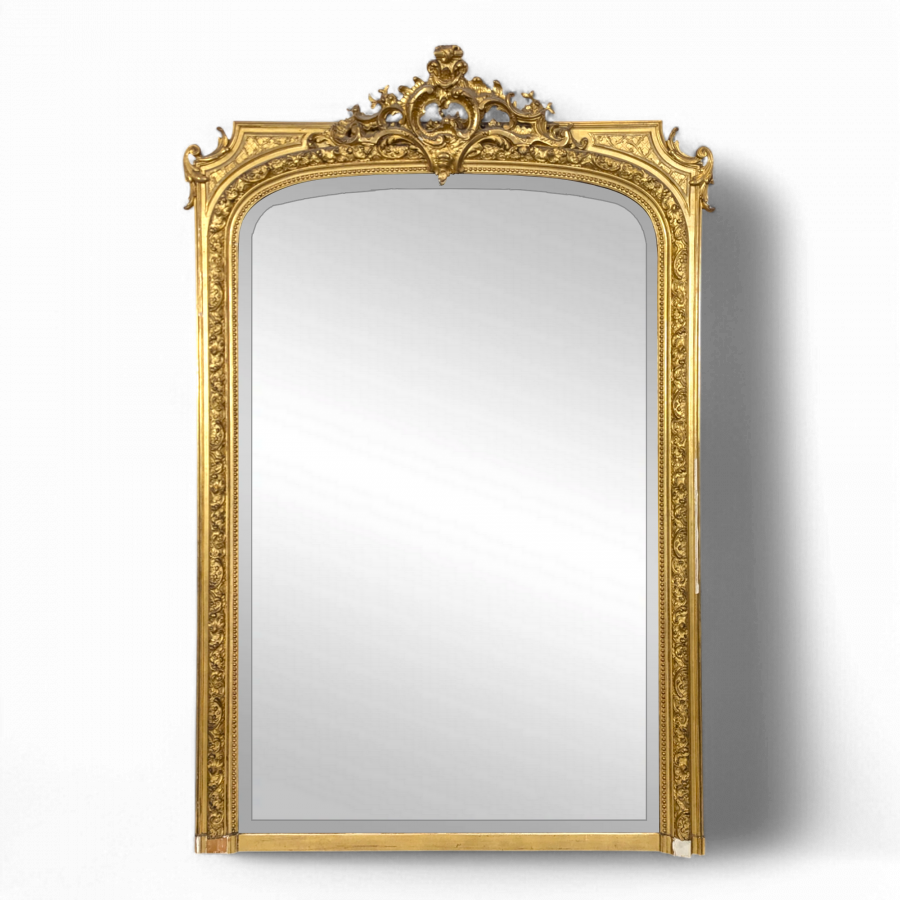 Grand Miroir d'époque Napoléon III en bois doré et stuc