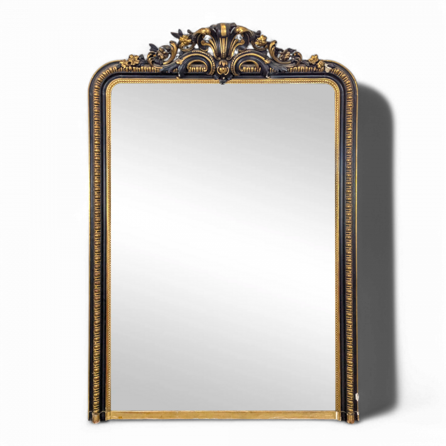 Grand Miroir d'époque Napoléon III à double patine noir et or