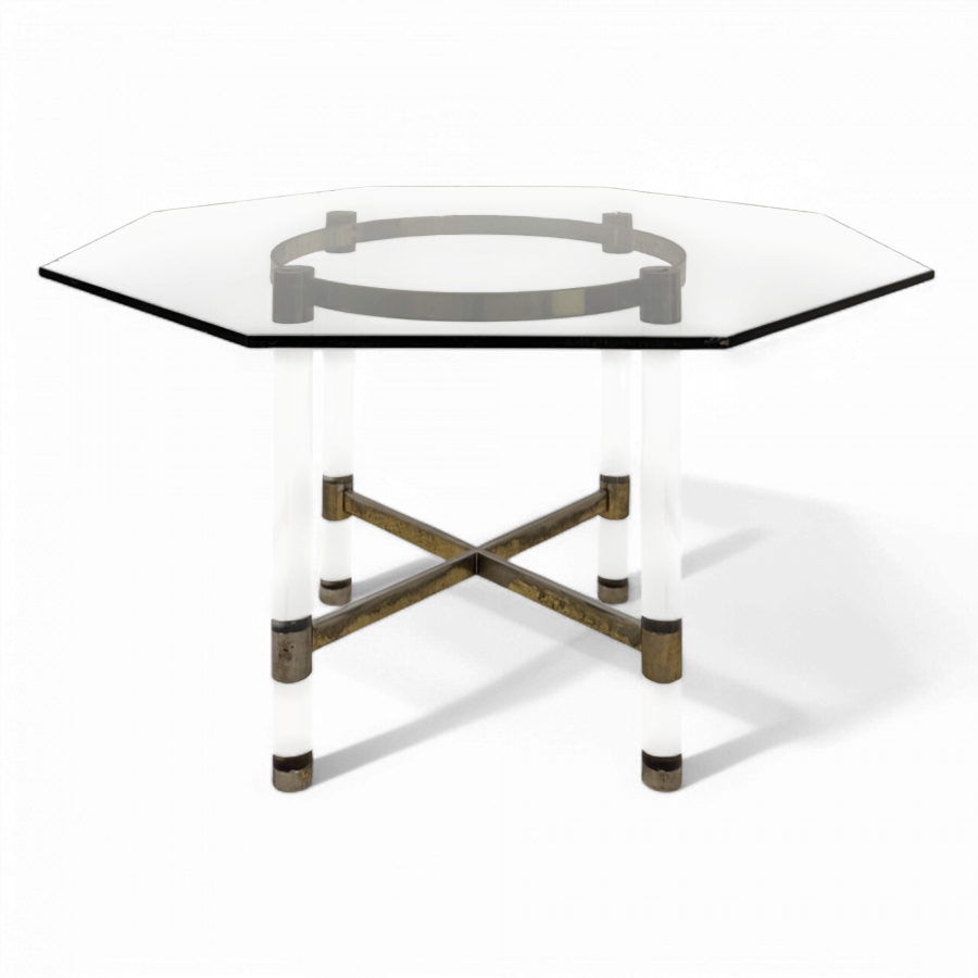 Table en laiton et verre acrylique par Sandro Petti pour Metalarte, 1970