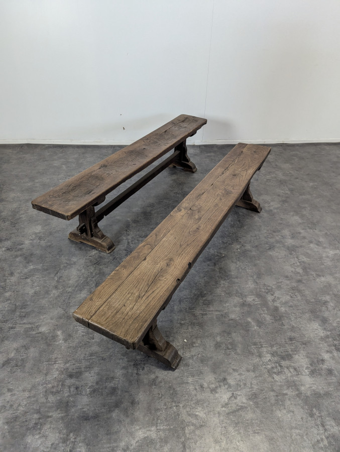 Paire de bancs rustiques en chêne massif