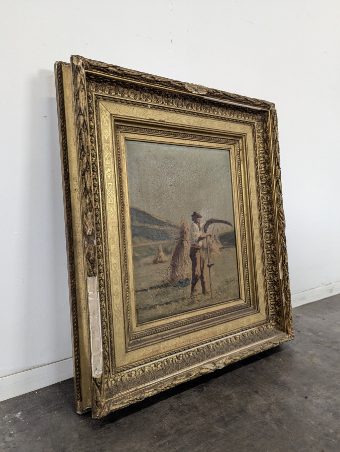 Huile sur toile Travail du Faucheur de Paul Félix Vallois (1845-1906)