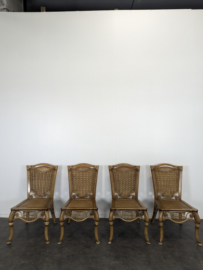 Ensemble 4 chaises 2 fauteuils et Table de salle à manger en Rotin