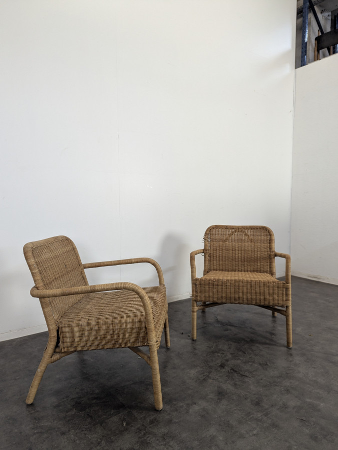 Paire de fauteuils en Rotin des années 50