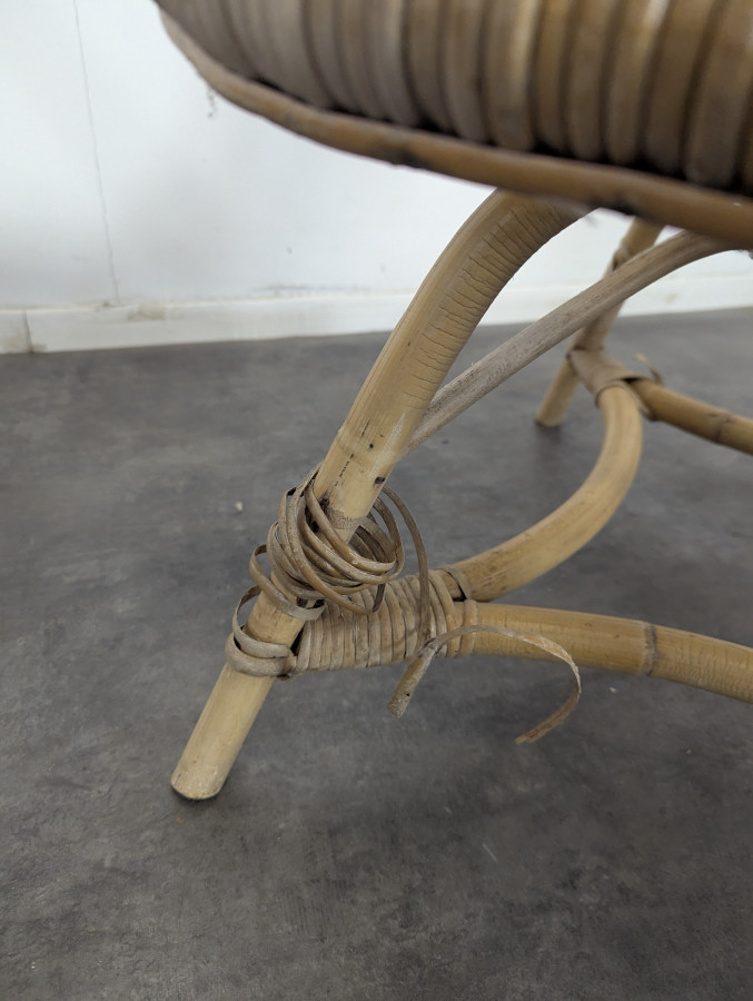Série de 3 fauteuils en Rontin et Bambou des années 60