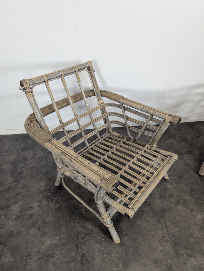 Paire de fauteuils en Rotin et Bambou des années 50