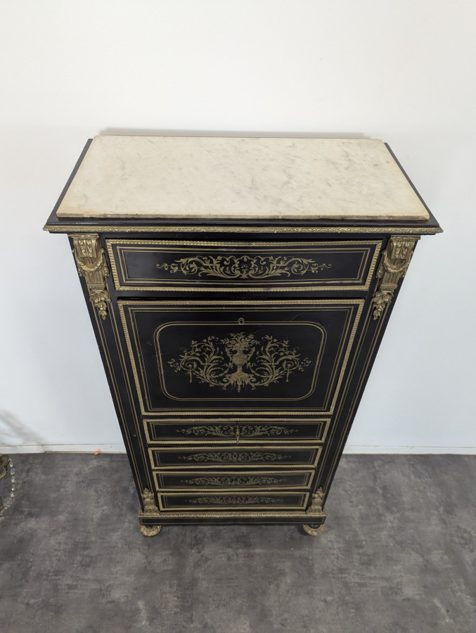 Secrétaire de dame époque Napoléon III en bois noirci laqué