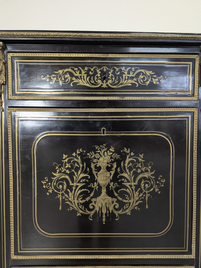 Secrétaire de dame époque Napoléon III en bois noirci laqué