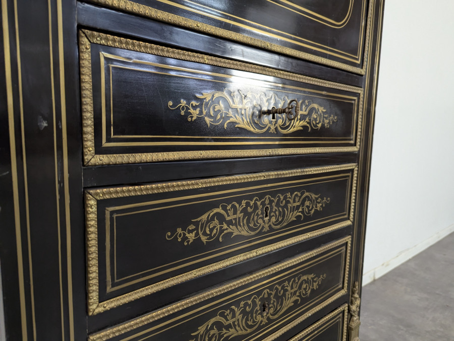 Secrétaire de dame époque Napoléon III en bois noirci laqué