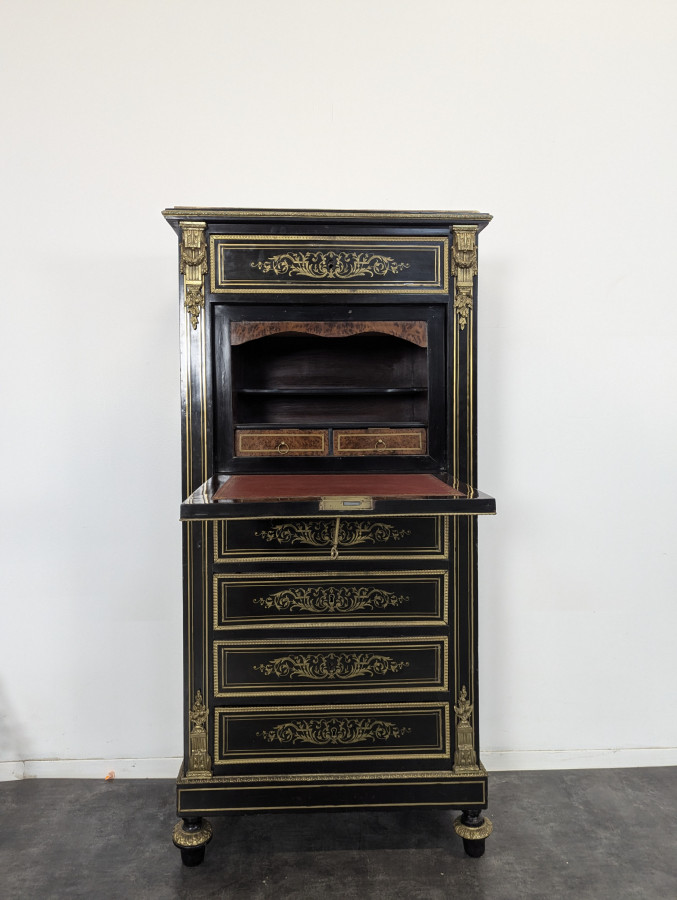 Secrétaire de dame époque Napoléon III en bois noirci laqué