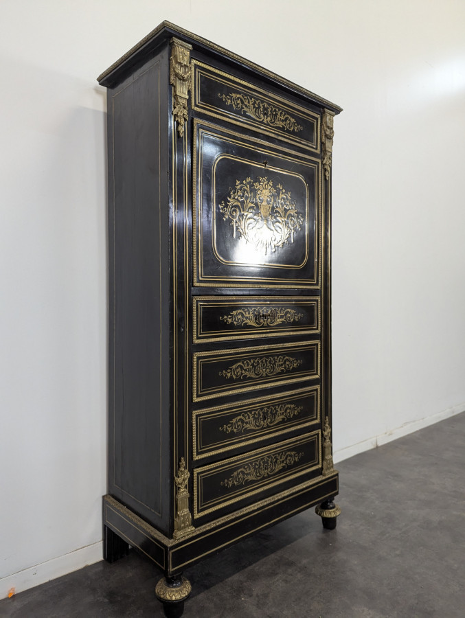 Secrétaire de dame époque Napoléon III en bois noirci laqué