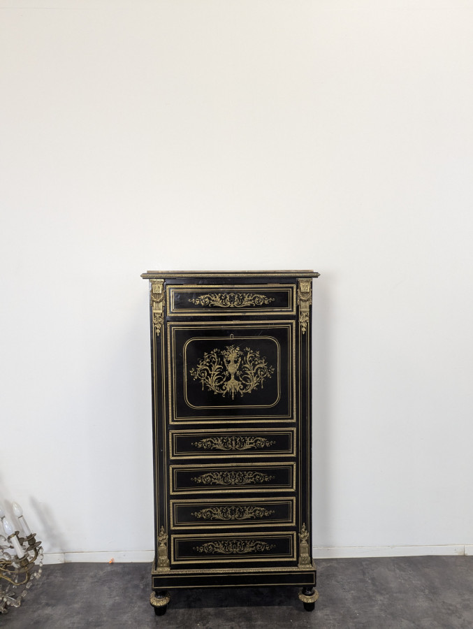 Secrétaire de dame époque Napoléon III en bois noirci laqué
