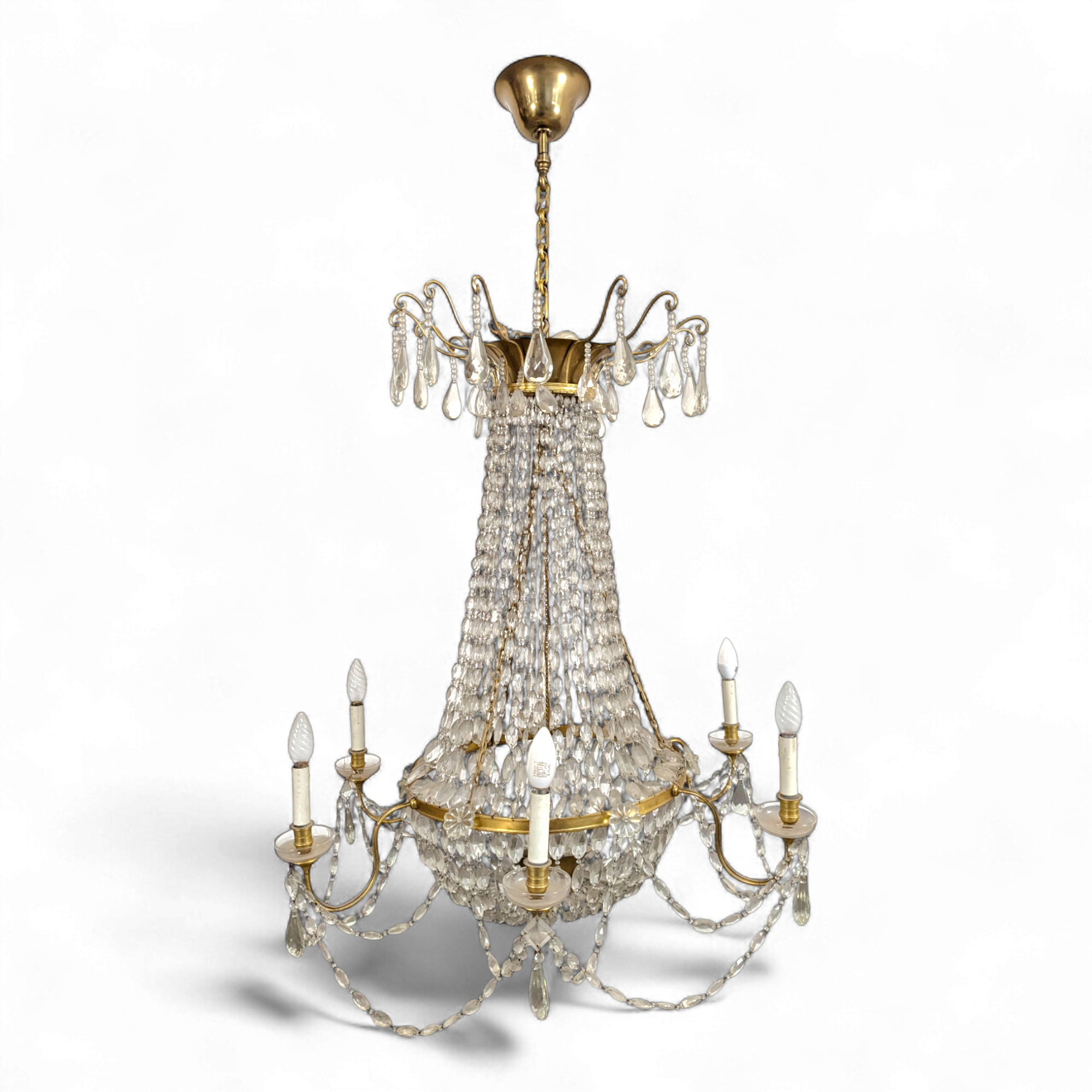 Lustre mongolfière à pampilles et monture en bronze - La Brocante En Ligne