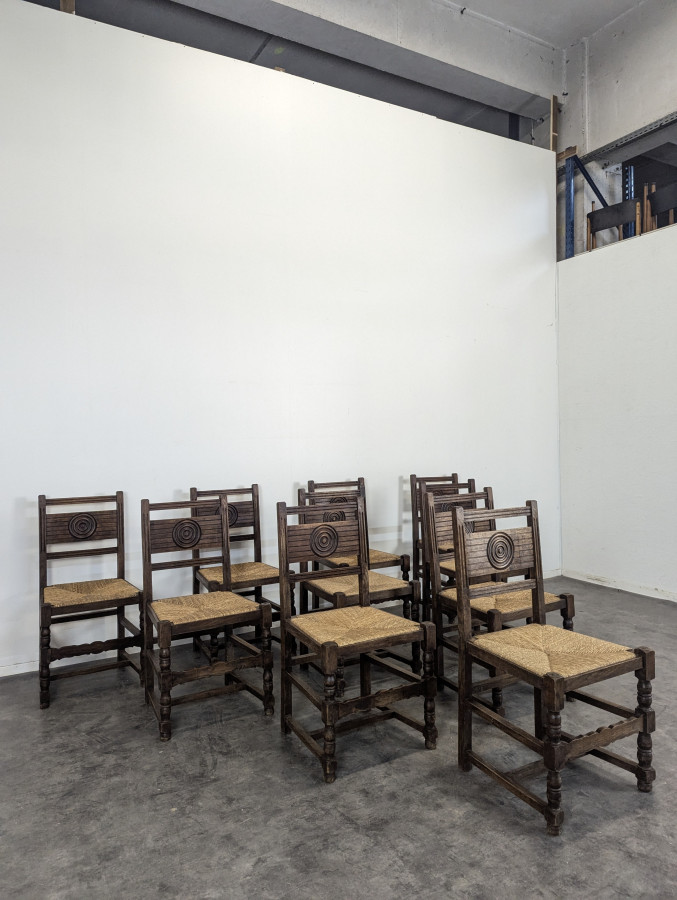 Série de 10 chaises brutalistes DLG Dudouyt