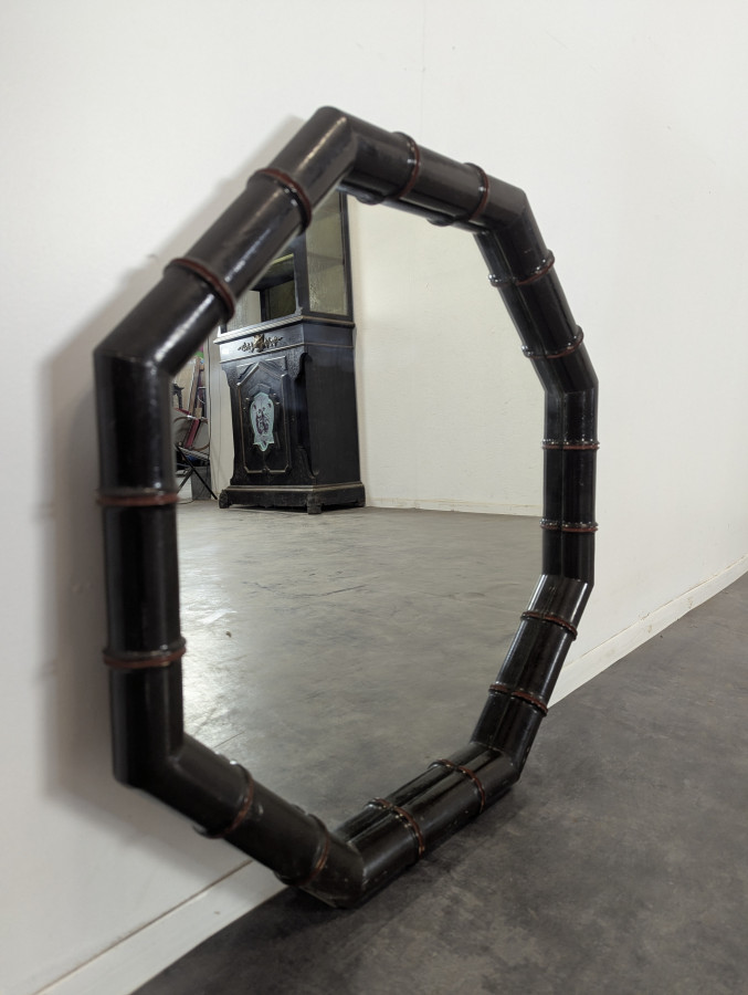 Miroir octogonal en faux bambou laqué