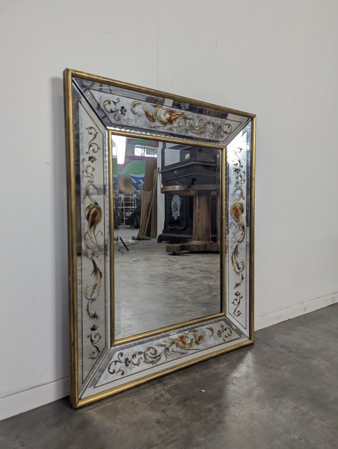 Miroir églomisé à décor d'oiseaux-lyres «&nbsp;Ménure&nbsp;»