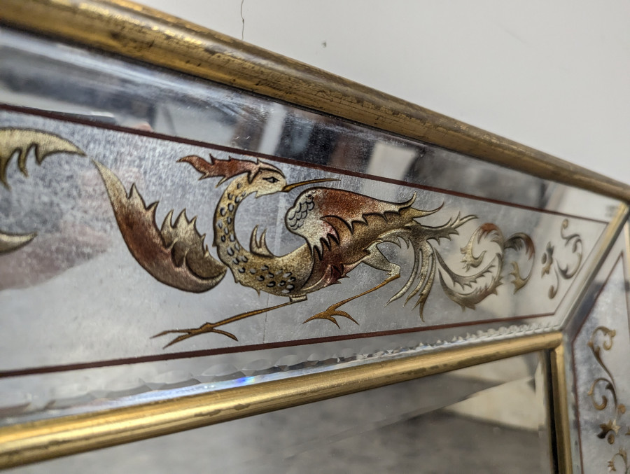 Miroir églomisé à décor d'oiseaux-lyres «&nbsp;Ménure&nbsp;»