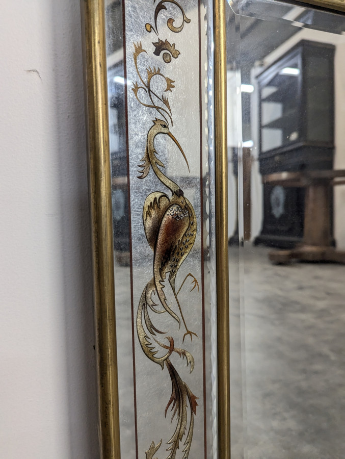 Miroir églomisé à décor d'oiseaux-lyres «&nbsp;Ménure&nbsp;»