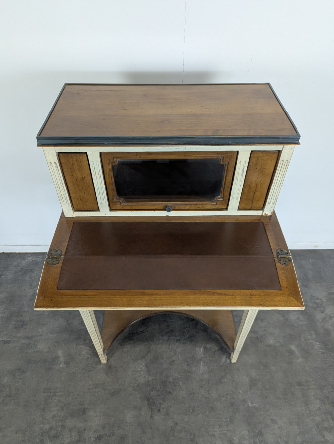 Bureau de dame Bonheur du jour cérusé et réchampi néo-rustique