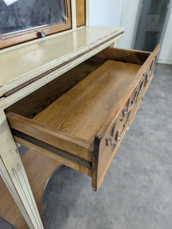 Bureau de dame Bonheur du jour cérusé et réchampi néo-rustique