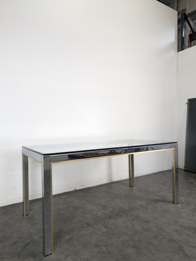 Table de salle à manger de Romeo Rega en chrome et laiton