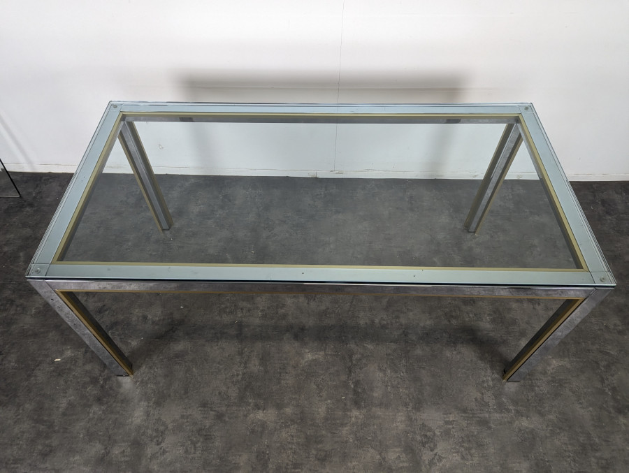 Table de salle à manger de Romeo Rega en chrome et laiton