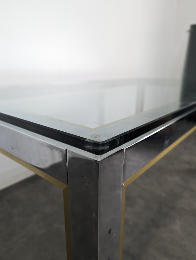 Table de salle à manger de Romeo Rega en chrome et laiton