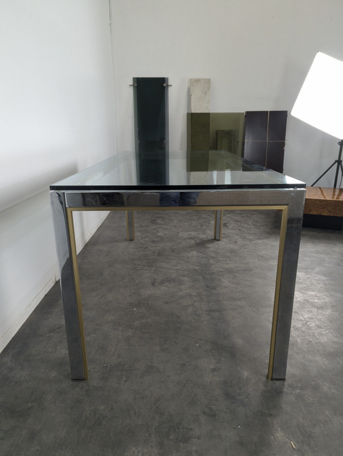 Table de salle à manger de Romeo Rega en chrome et laiton