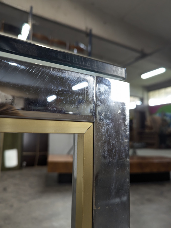 Table de salle à manger de Romeo Rega en chrome et laiton