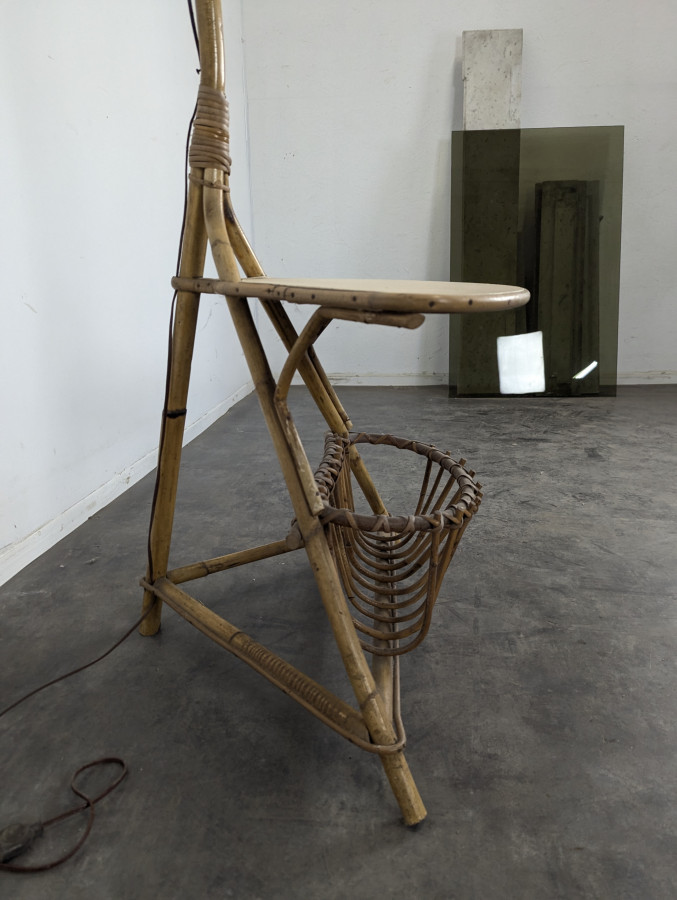 Lampadaire bambou et rotin