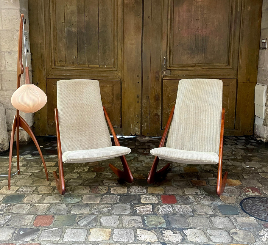 Paire de fauteuils danois modèle Boomerang par Mogens Kold