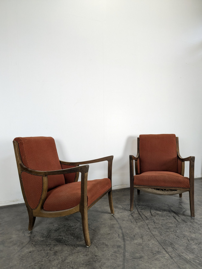 Paire de fauteuil Art Nouveau en noyer Maurice Alet La Ruche