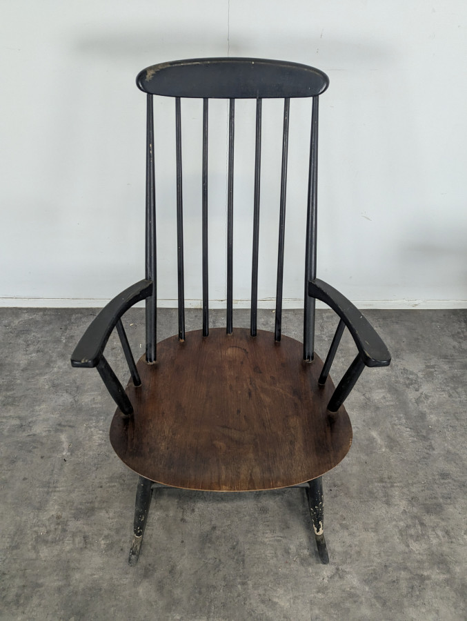Fauteuil Rocking Chair en Teck Massif par Ilmari Tapiovara pour Asko