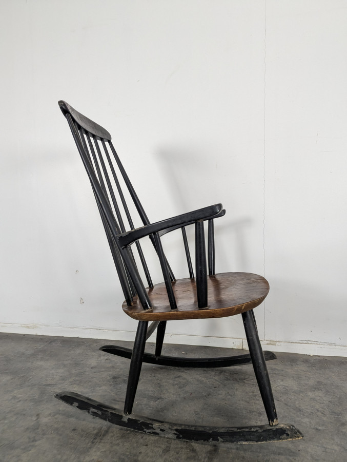 Fauteuil Rocking Chair en Teck Massif par Ilmari Tapiovara pour Asko