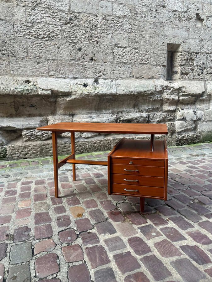 Bureau à caisson en Acajou de Jacques Hauville édité par Bema