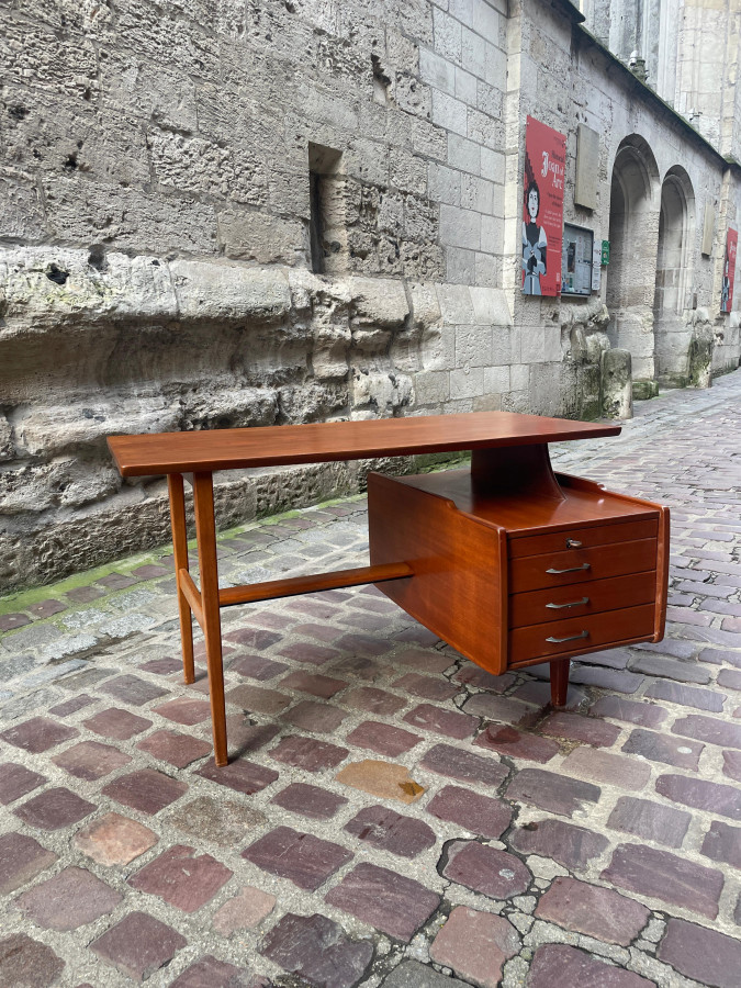 Bureau à caisson en Acajou de Jacques Hauville édité par Bema