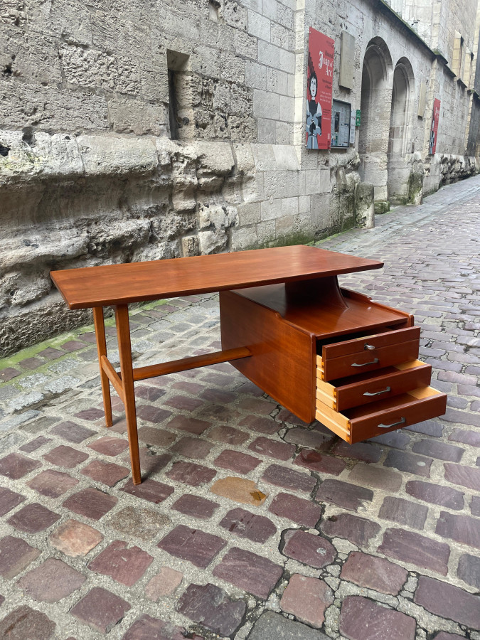 Bureau à caisson en Acajou de Jacques Hauville édité par Bema