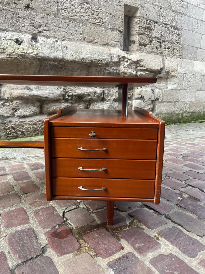 Bureau à caisson en Acajou de Jacques Hauville édité par Bema