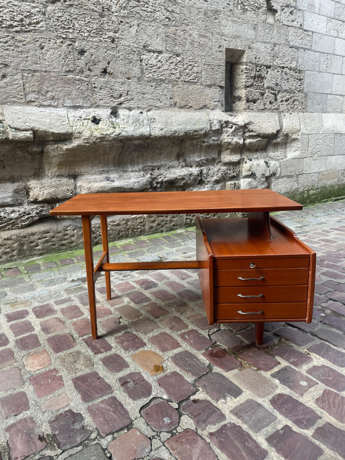 Bureau à caisson en Acajou de Jacques Hauville édité par Bema