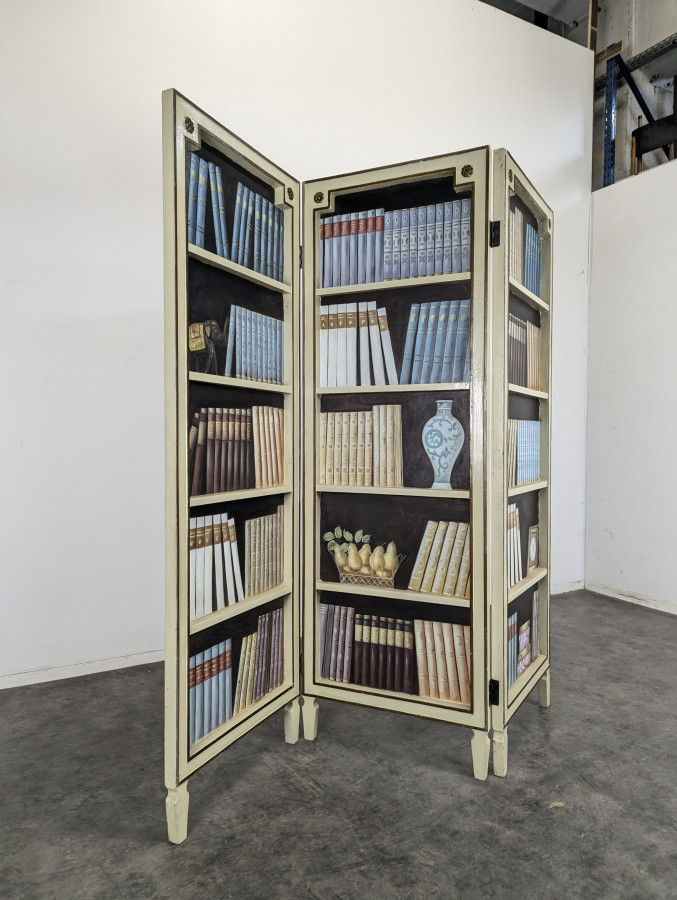 Paravent trompe l'oeil bibliothèque